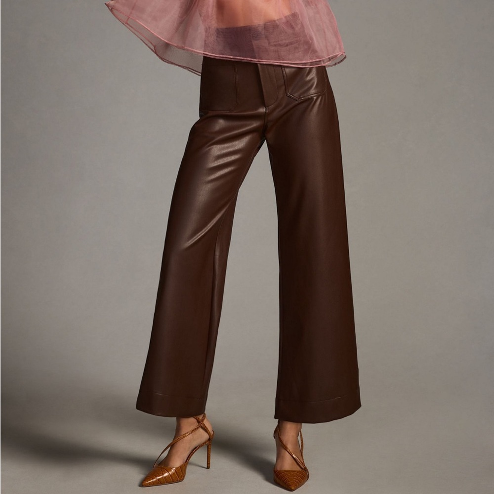 MAEVE Anthropologie The COLETTE Chocolate Vegan Leather Pants Wide Leg Cropped